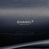 Chanel Maxi Classic Chevron Double Flap Bag Dark Blue Caviar Silver Hardware