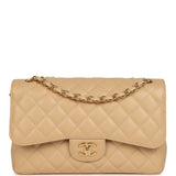 Pre-owned Chanel Jumbo Classic Double Flap Bag Light Beige Caviar Gold Hardware - Thumbnail View 1