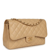 Pre-owned Chanel Jumbo Classic Double Flap Bag Light Beige Caviar Gold Hardware - Thumbnail View 2