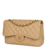 Pre-owned Chanel Jumbo Classic Double Flap Bag Light Beige Caviar Gold Hardware - Thumbnail View 5