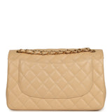 Pre-owned Chanel Jumbo Classic Double Flap Bag Light Beige Caviar Gold Hardware - Thumbnail View 4