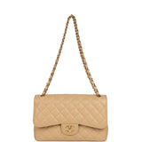 Pre-owned Chanel Jumbo Classic Double Flap Bag Light Beige Caviar Gold Hardware - Thumbnail View 7