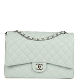 Chanel Maxi Classic Double Flap Bag Light Blue Shiny Caviar Silver Hardware - Thumbnail View 1