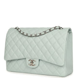 Chanel Maxi Classic Double Flap Bag Light Blue Shiny Caviar Silver Hardware - Thumbnail View 5