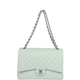 Chanel Maxi Classic Double Flap Bag Light Blue Shiny Caviar Silver Hardware - Thumbnail View 7