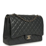 Pre-owned Chanel Maxi Classic Double Flap Bag Dark Grey Shiny Caviar Light Gold Hardware - Thumbnail View 2