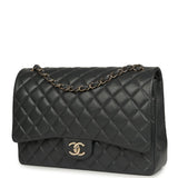 Pre-owned Chanel Maxi Classic Double Flap Bag Dark Grey Shiny Caviar Light Gold Hardware - Thumbnail View 5