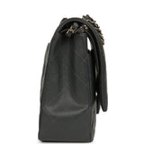 Pre-owned Chanel Maxi Classic Double Flap Bag Dark Grey Shiny Caviar Light Gold Hardware - Thumbnail View 3