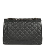 Pre-owned Chanel Maxi Classic Double Flap Bag Dark Grey Shiny Caviar Light Gold Hardware - Thumbnail View 4