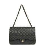 Pre-owned Chanel Maxi Classic Double Flap Bag Dark Grey Shiny Caviar Light Gold Hardware - Thumbnail View 7