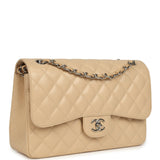Pre-owned Chanel Jumbo Classic Double Flap Bag Light Beige Caviar Silver Hardware - Thumbnail View 2
