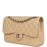 Pre-owned Chanel Jumbo Classic Double Flap Bag Light Beige Caviar Silver Hardware - Thumbnail View 5