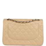 Pre-owned Chanel Jumbo Classic Double Flap Bag Light Beige Caviar Silver Hardware - Thumbnail View 4