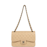 Pre-owned Chanel Jumbo Classic Double Flap Bag Light Beige Caviar Silver Hardware - Thumbnail View 7