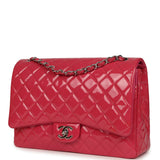Pre-owned Chanel Maxi Classic Double Flap Bag Dark Pink Patent Silver Hardware - Thumbnail View 5