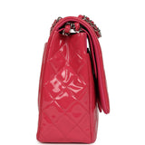 Pre-owned Chanel Maxi Classic Double Flap Bag Dark Pink Patent Silver Hardware - Thumbnail View 3
