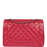 Pre-owned Chanel Maxi Classic Double Flap Bag Dark Pink Patent Silver Hardware - Thumbnail View 4