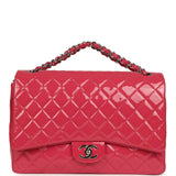 Pre-owned Chanel Maxi Classic Double Flap Bag Dark Pink Patent Silver Hardware - Thumbnail View 7
