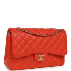 Pre-owned Chanel Jumbo Classic Double Flap Bag Dark Orange Shiny Caviar Light Gold Hardware