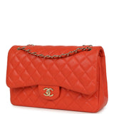 Pre-owned Chanel Jumbo Classic Double Flap Bag Dark Orange Shiny Caviar Light Gold Hardware