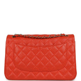 Pre-owned Chanel Jumbo Classic Double Flap Bag Dark Orange Shiny Caviar Light Gold Hardware