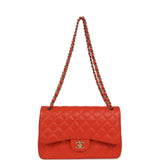 Pre-owned Chanel Jumbo Classic Double Flap Bag Dark Orange Shiny Caviar Light Gold Hardware