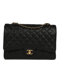 Chanel Maxi Classic Double Flap Bag Black Caviar Gold Hardware