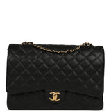 Chanel Maxi Classic Double Flap Bag Black Caviar Gold Hardware