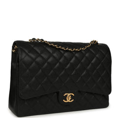 Chanel Maxi Classic Double Flap Bag Black Caviar Gold Hardware