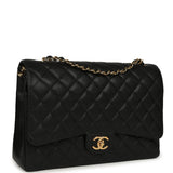 Chanel Maxi Classic Double Flap Bag Black Caviar Gold Hardware