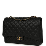 Chanel Maxi Classic Double Flap Bag Black Caviar Gold Hardware