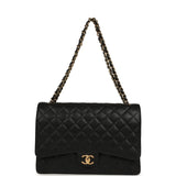 Chanel Maxi Classic Double Flap Bag Black Caviar Gold Hardware