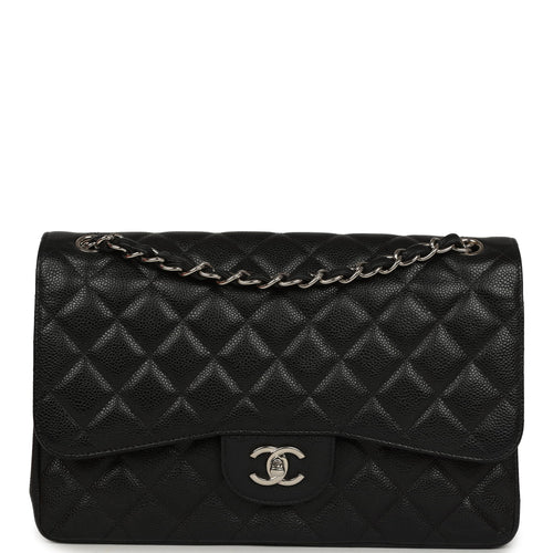 Pre-owned Chanel Jumbo Classic Double Flap Bag Black Caviar Silver Hardware