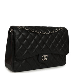 Pre-owned Chanel Jumbo Classic Double Flap Bag Black Caviar Silver Hardware