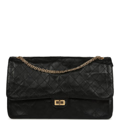 Chanel Maxi "Crush" Reissue 225 2.55 Double Flap Bag Black Lambskin Gold Hardware