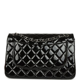 Pre-owned Chanel Jumbo Classic Double Flap Bag Black Patent Silver Hardware - Thumbnail View 4