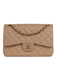 Chanel Jumbo Classic Double Flap Bag Dark Beige Caviar Gold Hardware