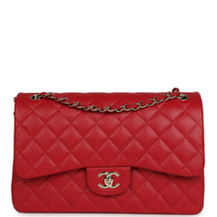 Chanel Jumbo Classic Double Flap Bag Red Shiny Caviar Gold Hardware