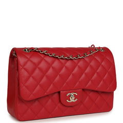 Chanel Jumbo Classic Double Flap Bag Red Shiny Caviar Gold Hardware