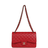 Chanel Jumbo Classic Double Flap Bag Red Shiny Caviar Gold Hardware - Thumbnail View 7