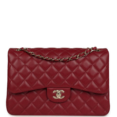 Pre-owned Chanel Jumbo Classic Double Flap Bag Burgundy Lambskin Light Gold Hardware