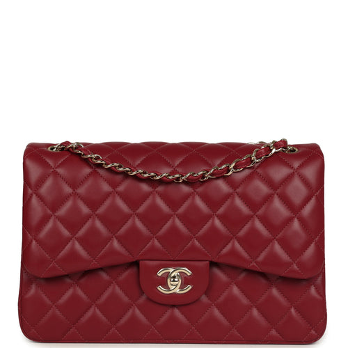 Pre-owned Chanel Jumbo Classic Double Flap Bag Burgundy Lambskin Light Gold Hardware