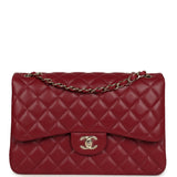 Pre-owned Chanel Jumbo Classic Double Flap Bag Burgundy Lambskin Light Gold Hardware - Thumbnail View 1