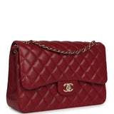 Pre-owned Chanel Jumbo Classic Double Flap Bag Burgundy Lambskin Light Gold Hardware - Thumbnail View 2