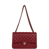 Pre-owned Chanel Jumbo Classic Double Flap Bag Burgundy Lambskin Light Gold Hardware - Thumbnail View 7