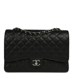 Chanel Maxi Classic Double Flap Bag Black Caviar Silver Hardware
