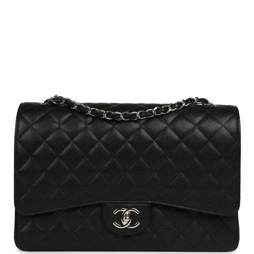 Chanel Maxi Classic Double Flap Bag Black Caviar Silver Hardware