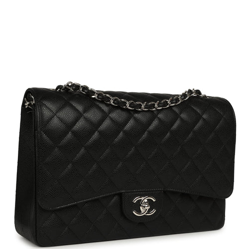 Chanel Maxi Classic Double Flap Bag Black Caviar Silver Hardware