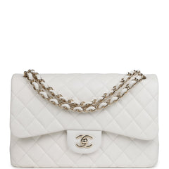 Chanel Jumbo Classic Double Flap White Caviar Light Gold Hardware