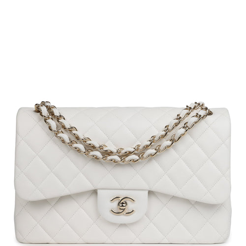 Chanel Jumbo Classic Double Flap White Caviar Light Gold Hardware
